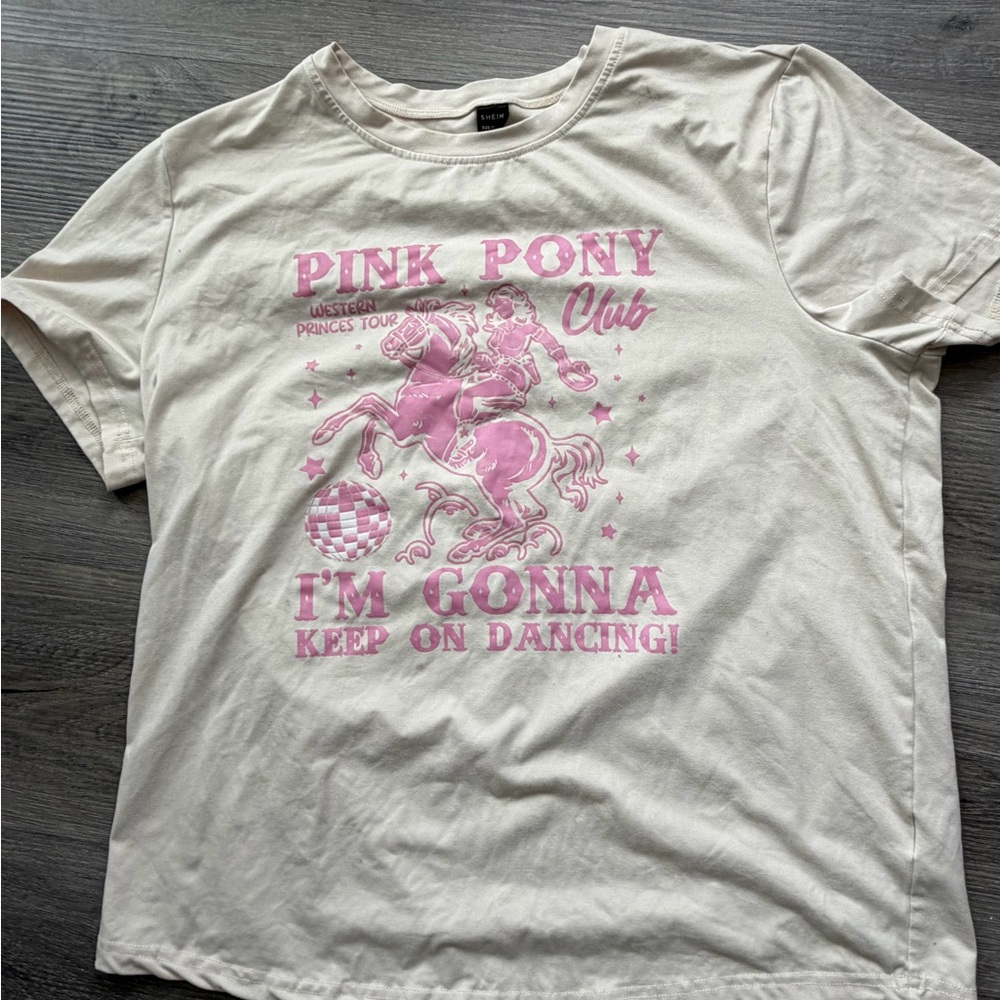 SHEIN Cream Tee with Pink Graphic